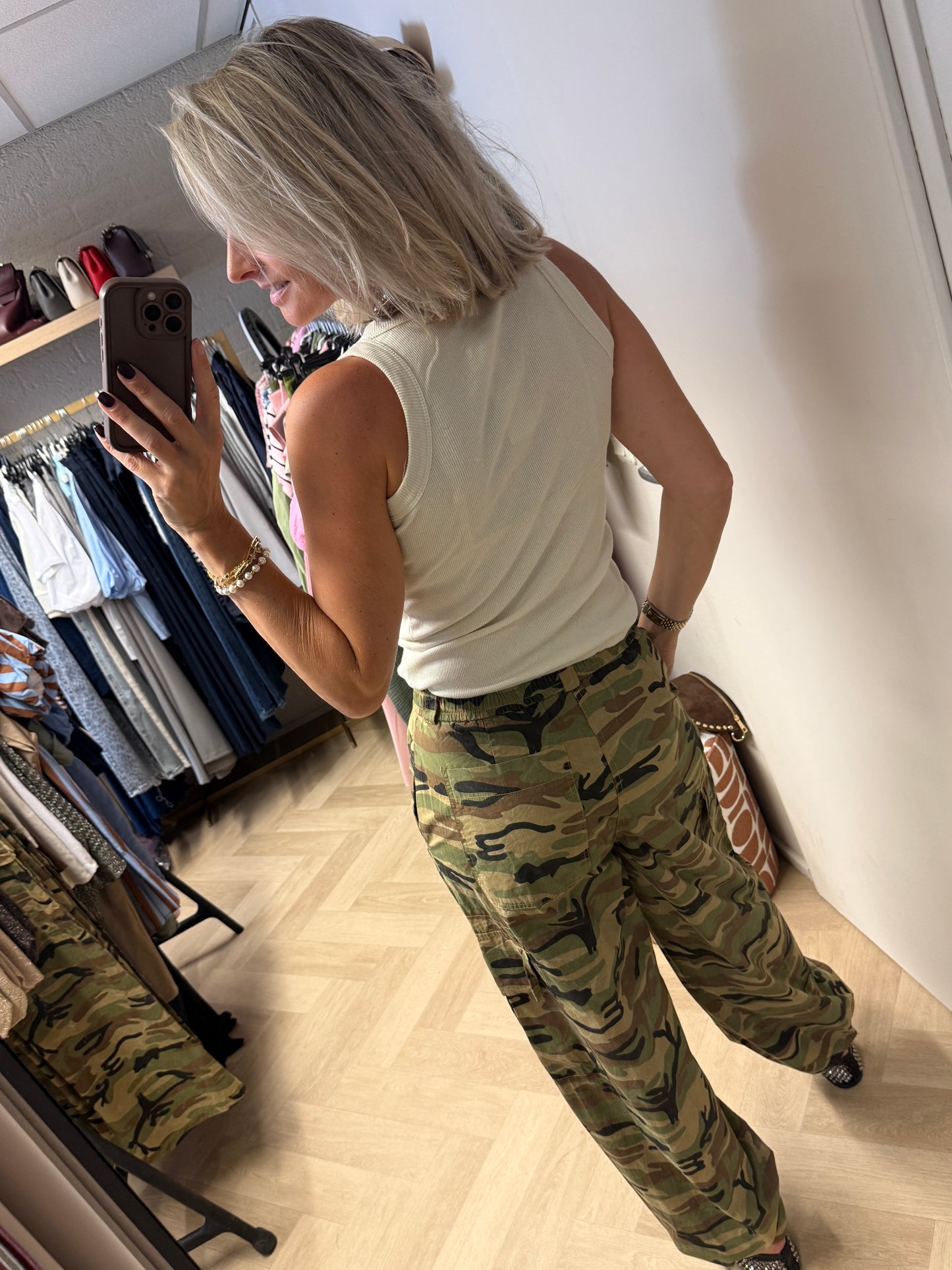 Broek Lou Katoen Armyprint Groen