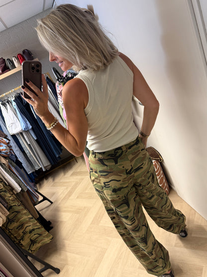 Broek Lou Katoen Armyprint Groen