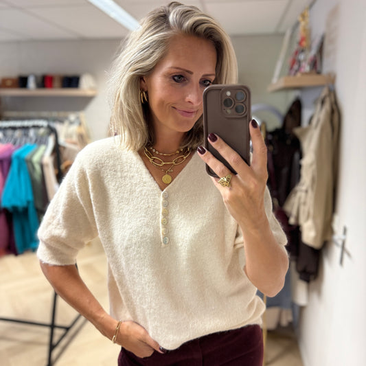 Trui Lima V-Hals Korte Mouw Offwhite
