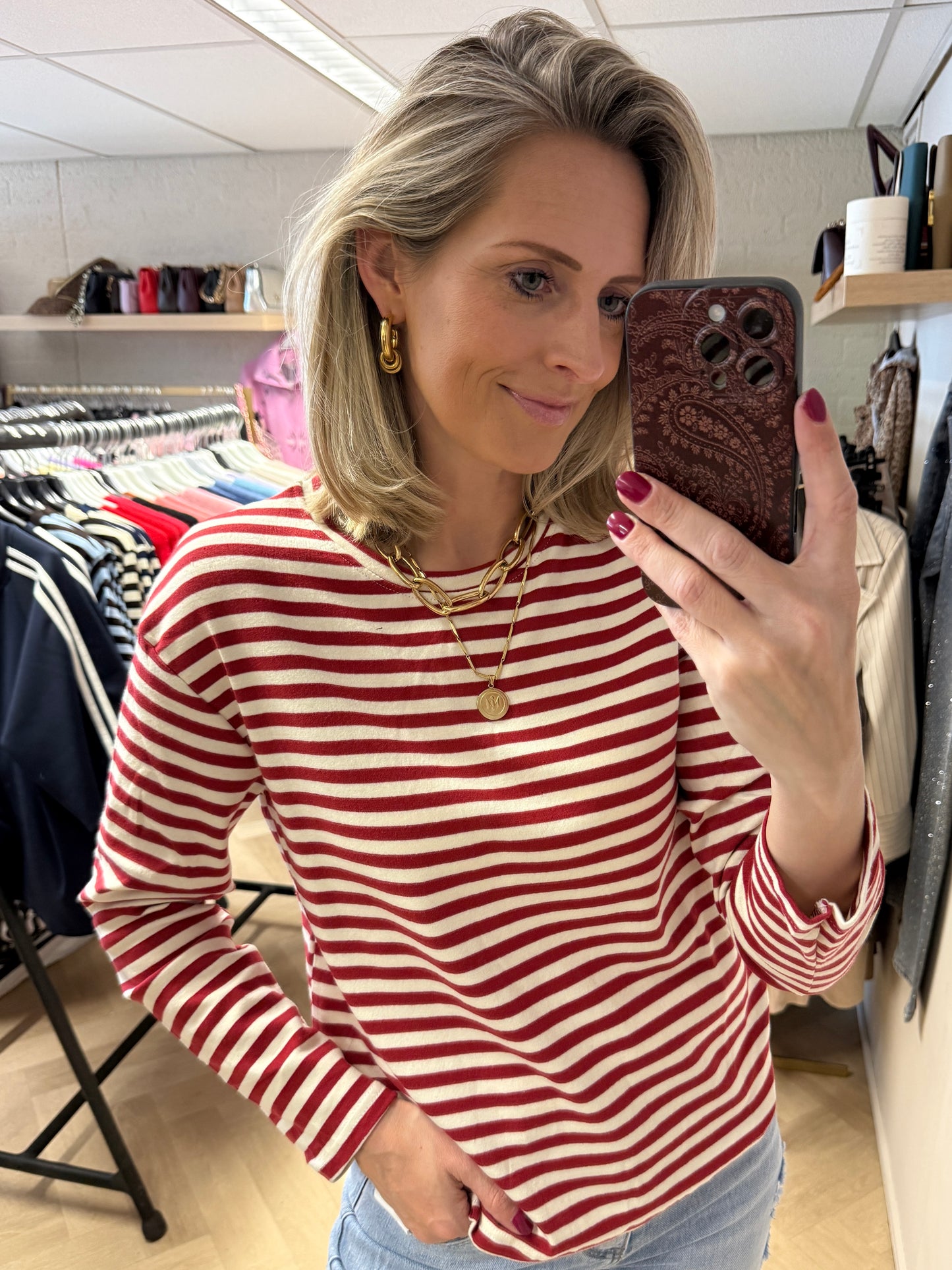 Shirt Emma Katoen Streep Rood Ecru