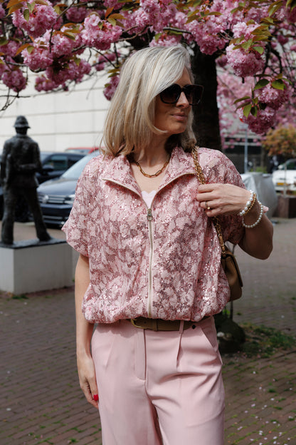 Vest Joline Kant Paillet Roze