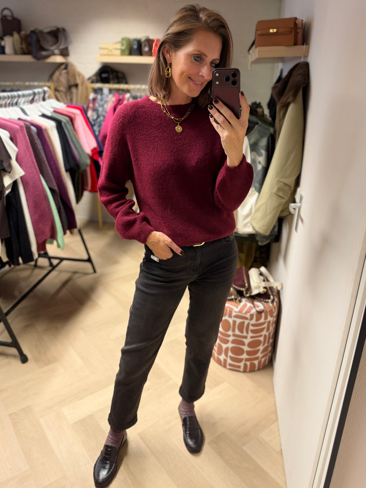Trui Claudia Alpaca Lange Mouw Burgundy