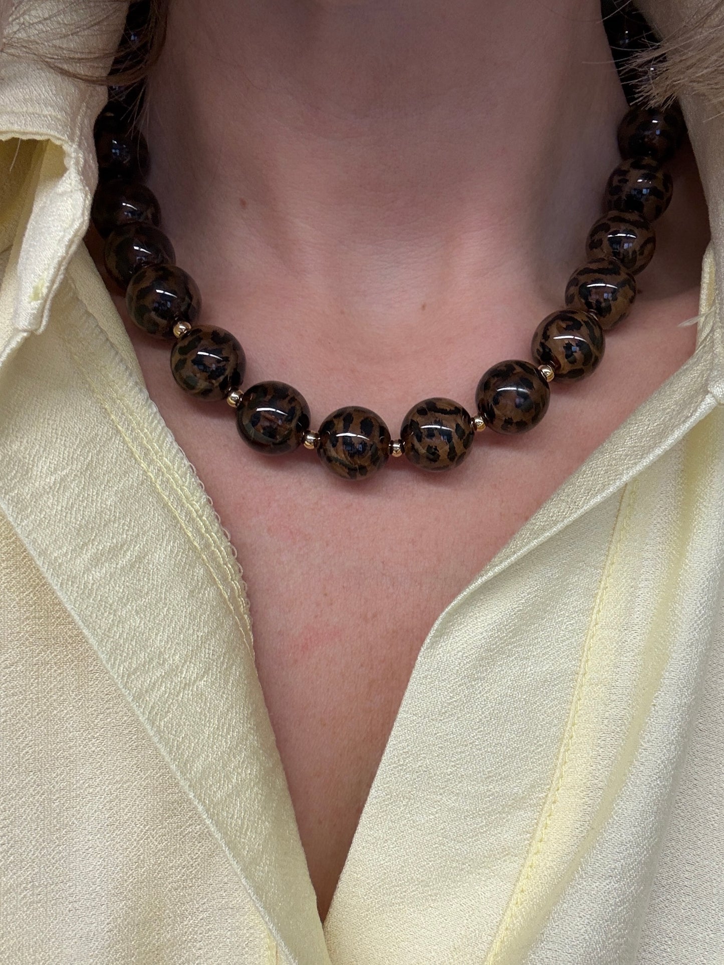 Ketting Kralen Leopard Goud