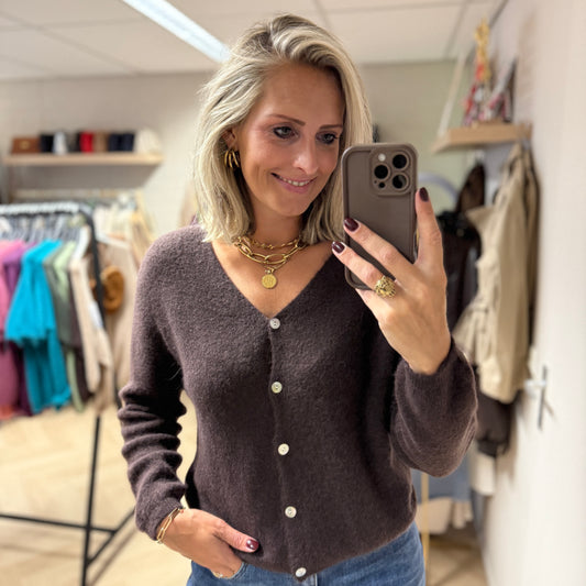 Vest Claudia Lange Mouw Alpaca Choco