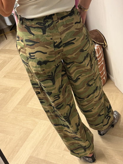 Broek Lou Katoen Armyprint Groen