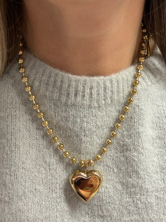 Ketting Bolletjes Hart Goud