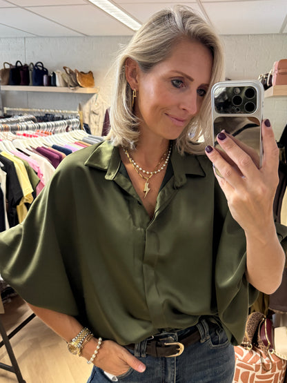 Blouse Satijn Mila Ballonmouwen Groen
