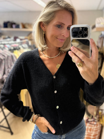Vest Claudia Alpaca Lange Mouw Zwart