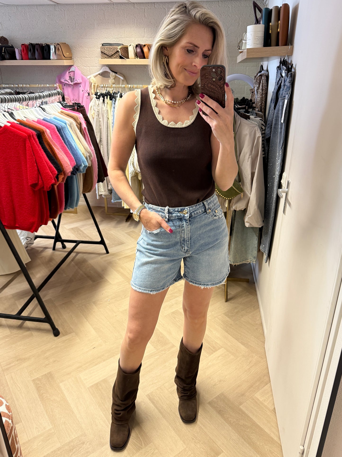 Top Stella Rib Lurex Donkerbruin