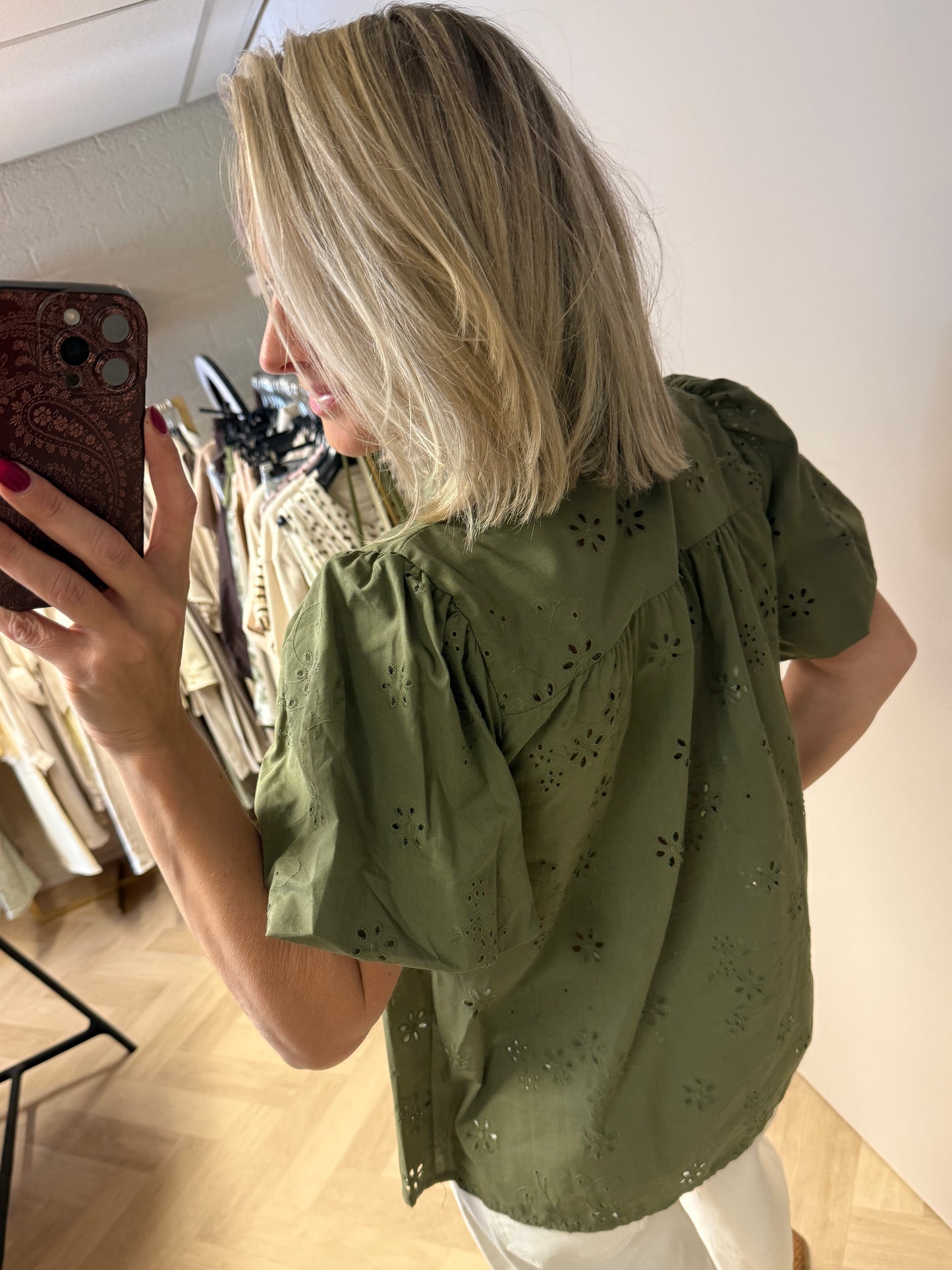 Blouse Gina Broderie Armygroen