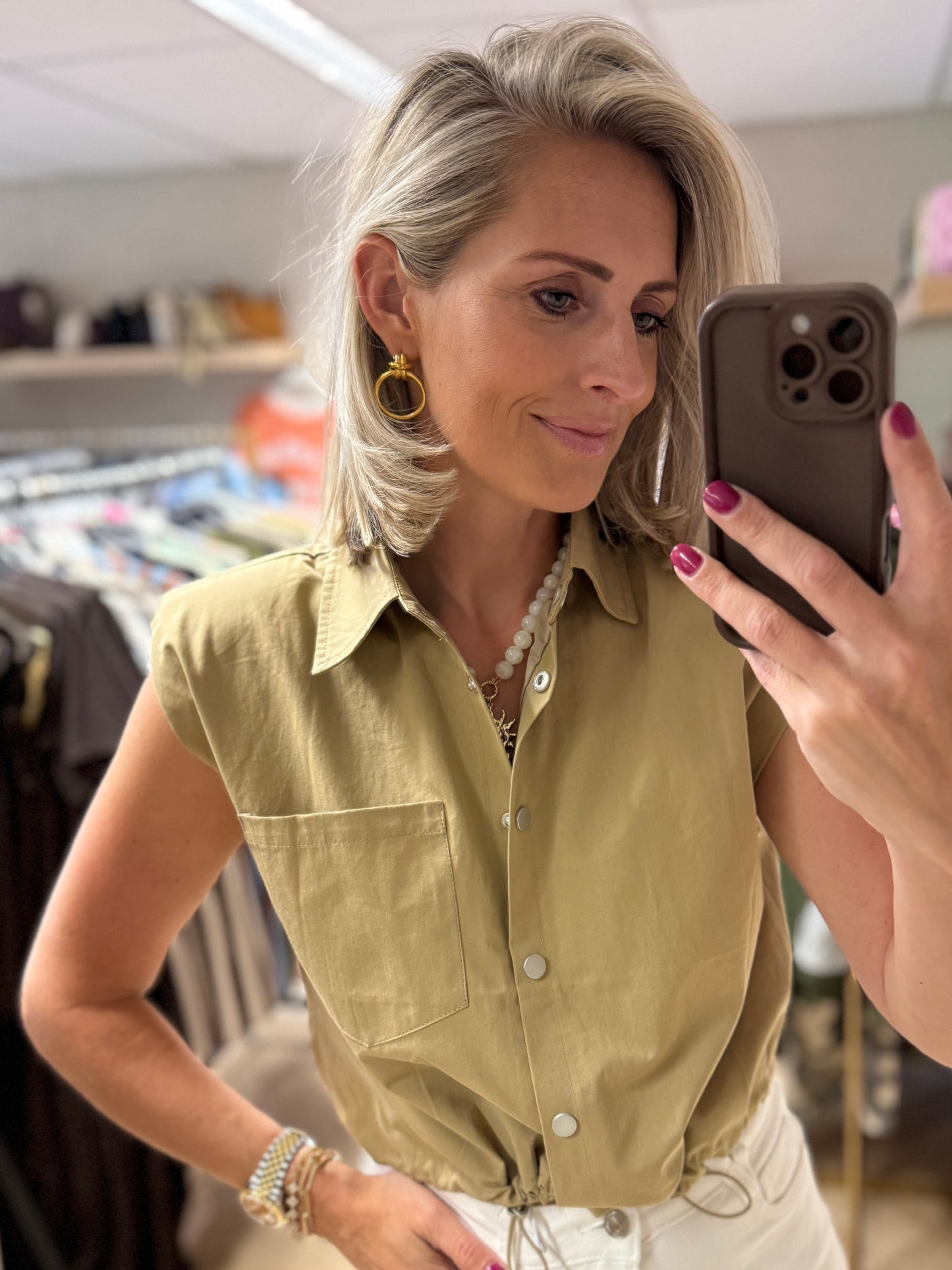 Vest Maura Drukknopen Camel