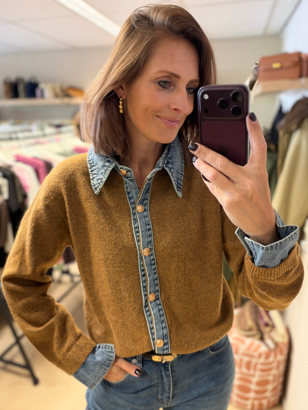 Vest Jenna Knit Denim Camel