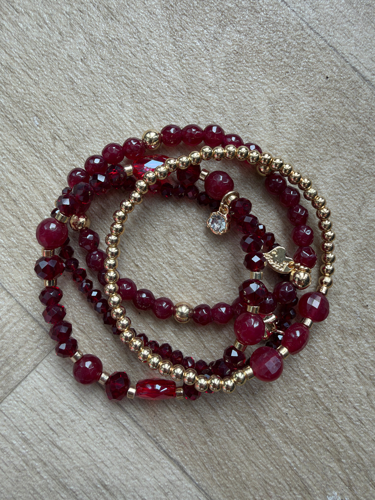 Armband Set Cannes Burgundy Goud