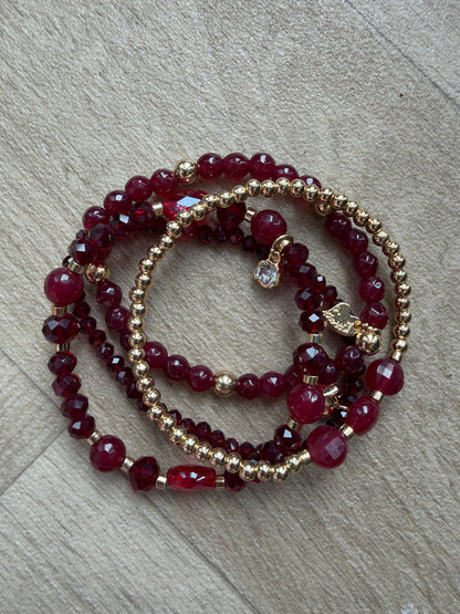 Armband Set Cannes Burgundy Goud