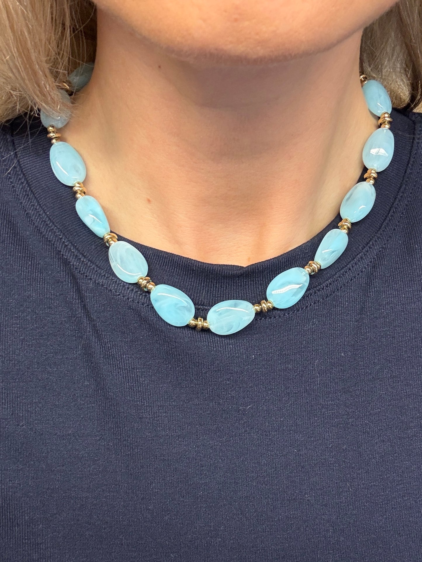 Ketting Lola Kralen Goud Lichtblauw