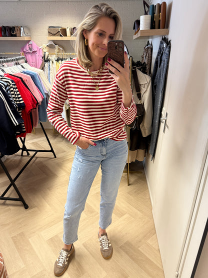 Shirt Emma Katoen Streep Rood Ecru