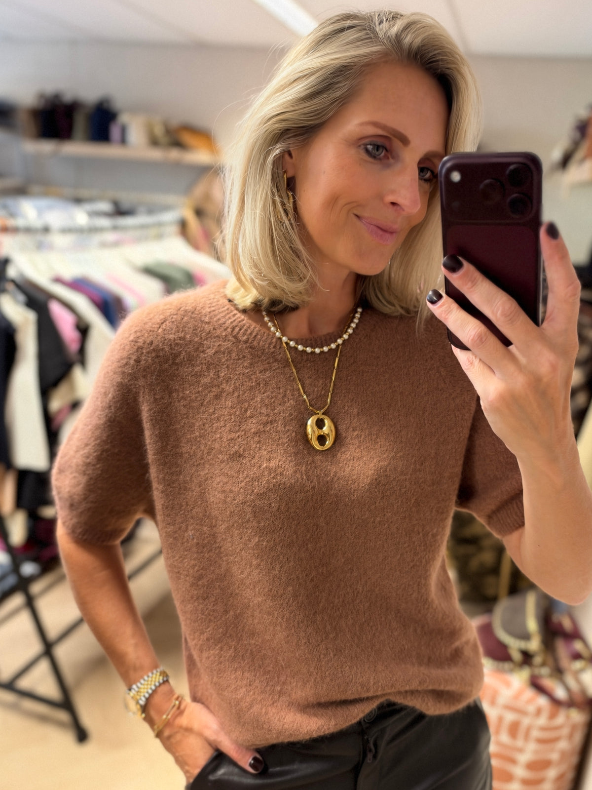 Trui Claudia Korte Mouw Alpaca Camel