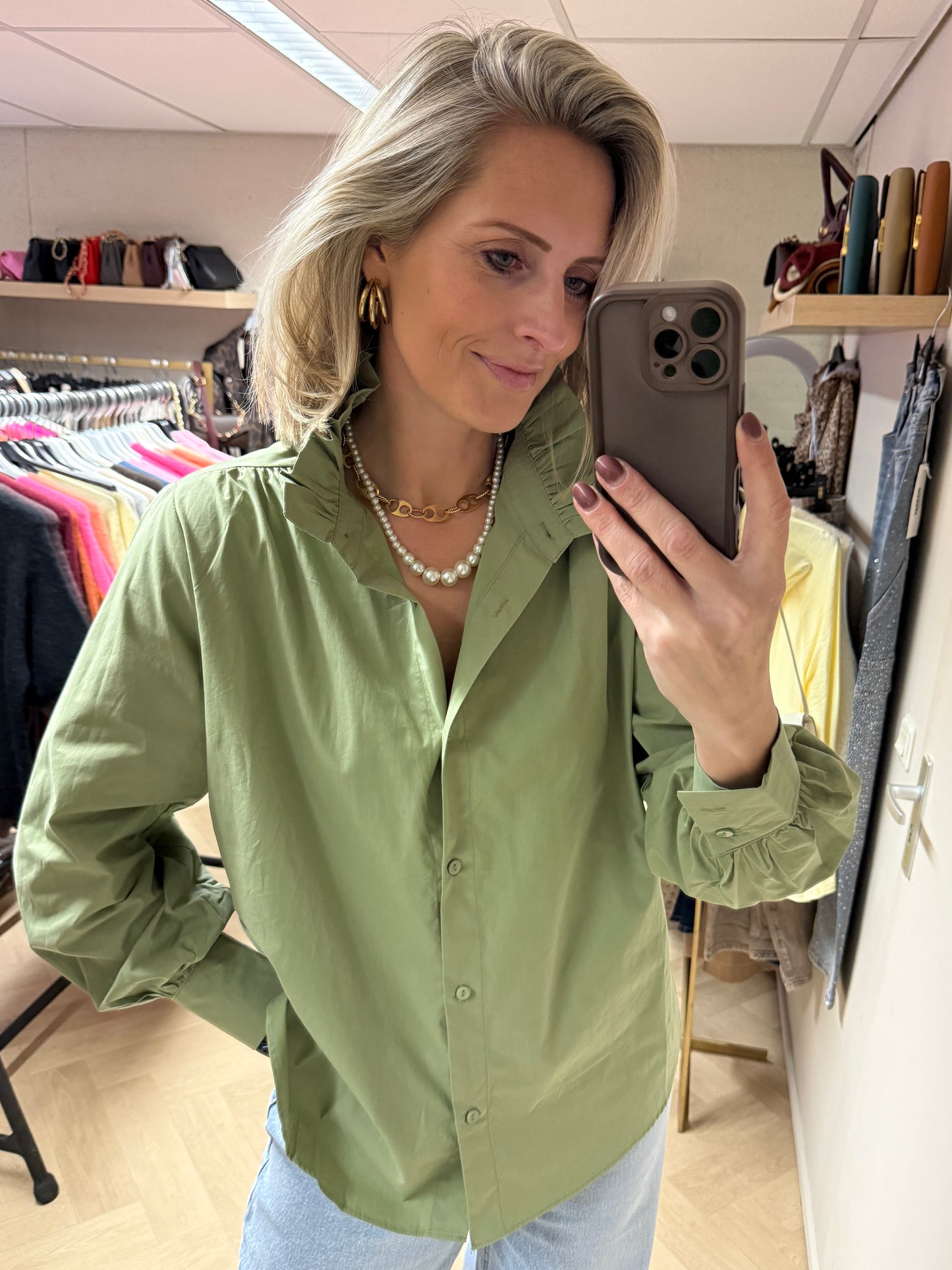 Blouse Viola Roezel Olijfgroen