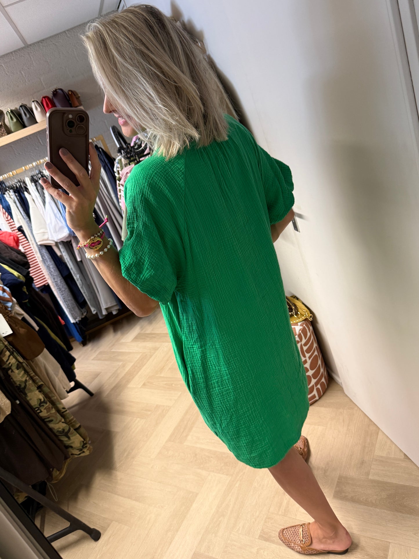 Jurk Mousseline V-hals Groen