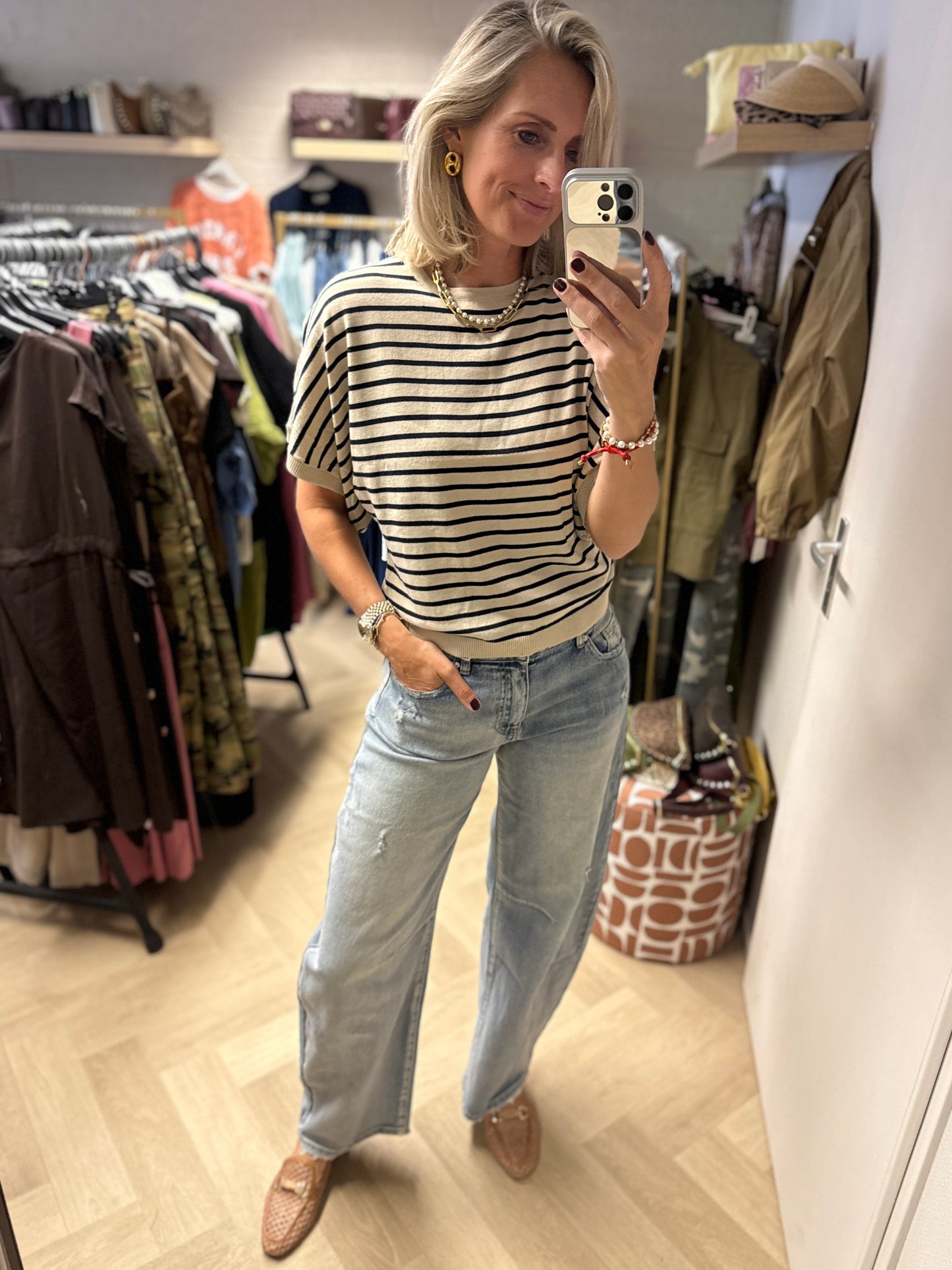 Shirt Fenna Streep Knitted Beige Blauw