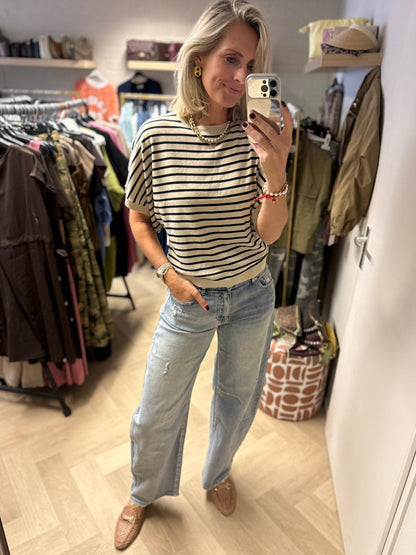 Shirt Fenna Streep Knitted Beige Blauw