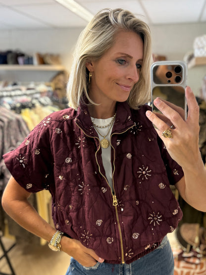 Jack Katoen Embroided Paillet Burgundy
