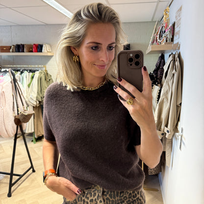 Trui Claudia Alpaca Korte Mouw Donkerbruin
