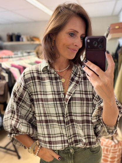 Blouse Mila Ruit Strass Ballonmouwen Wit