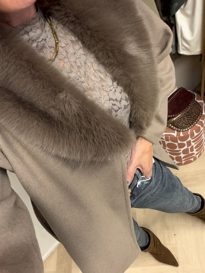 Lace Shirt Lange Mouw Taupe