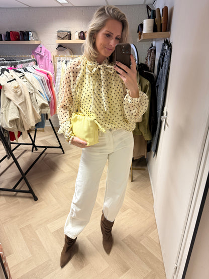 Blouse Jill Polkadot Geel Bruin