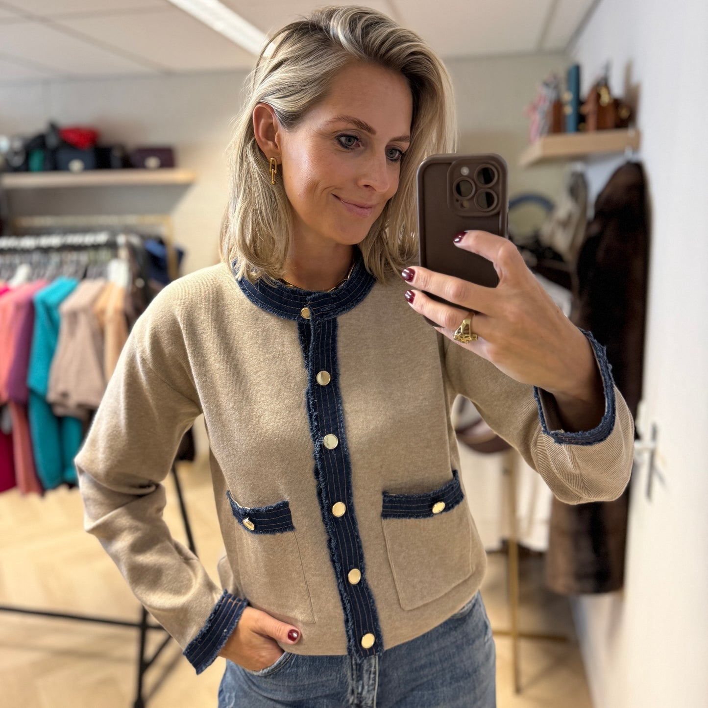 Vest Sandro Denim Knit Taupe