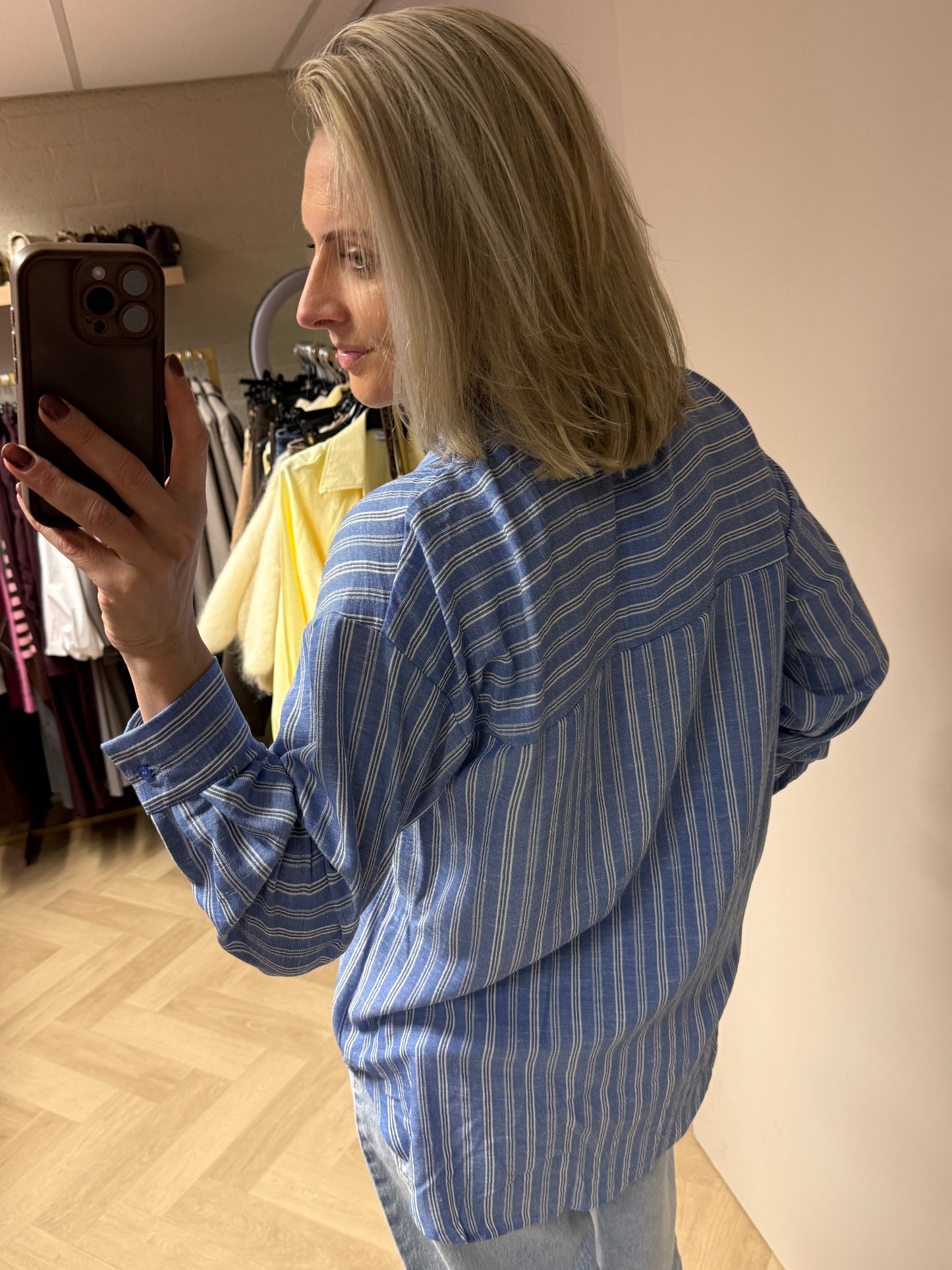 Blouse Stropdas Streep Lichtblauw