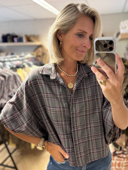 Blouse Mila Ruit Ballonmouwen Grijs