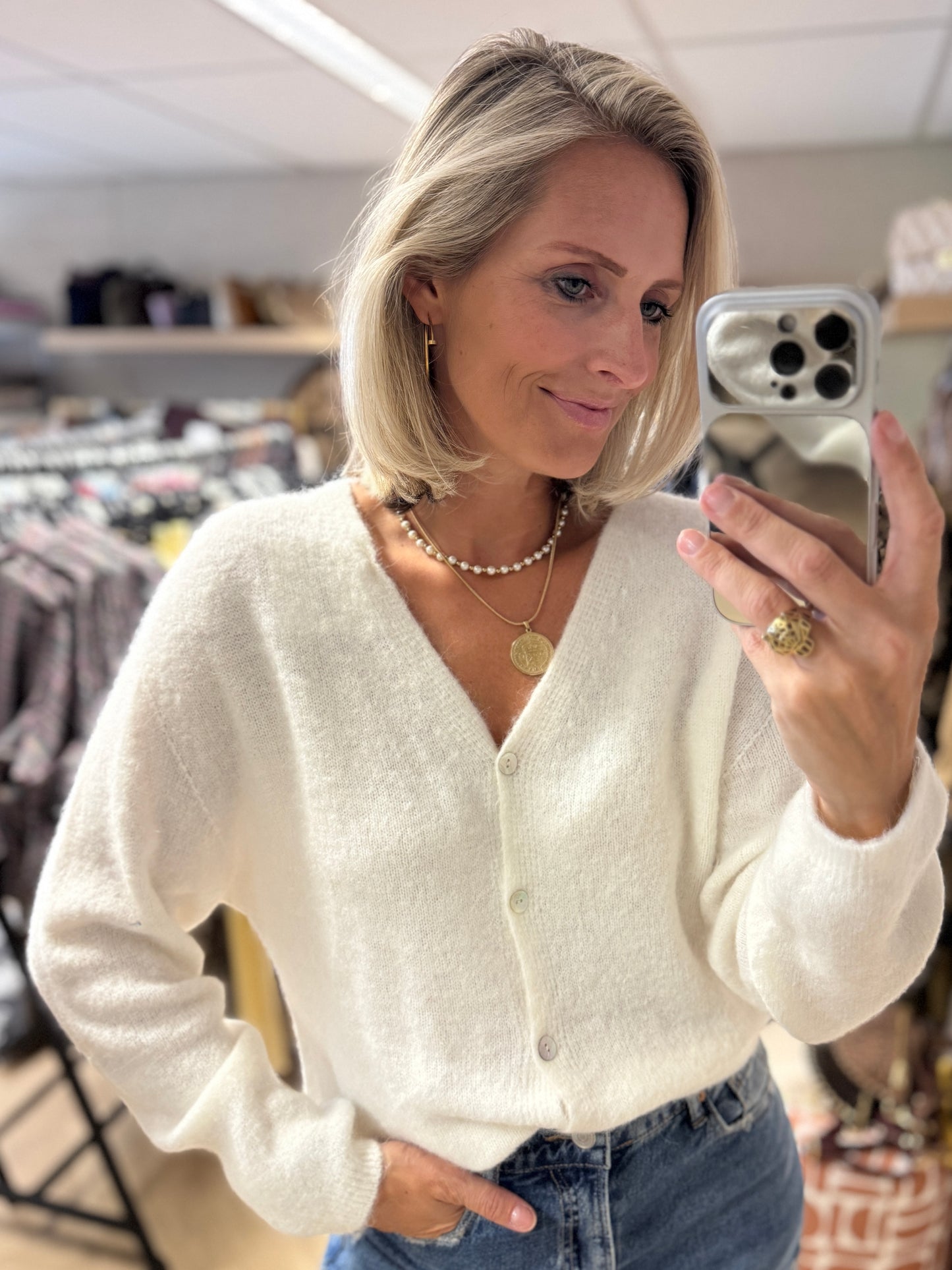 Vest Claudia Alpaca Lange Mouw Offwhite