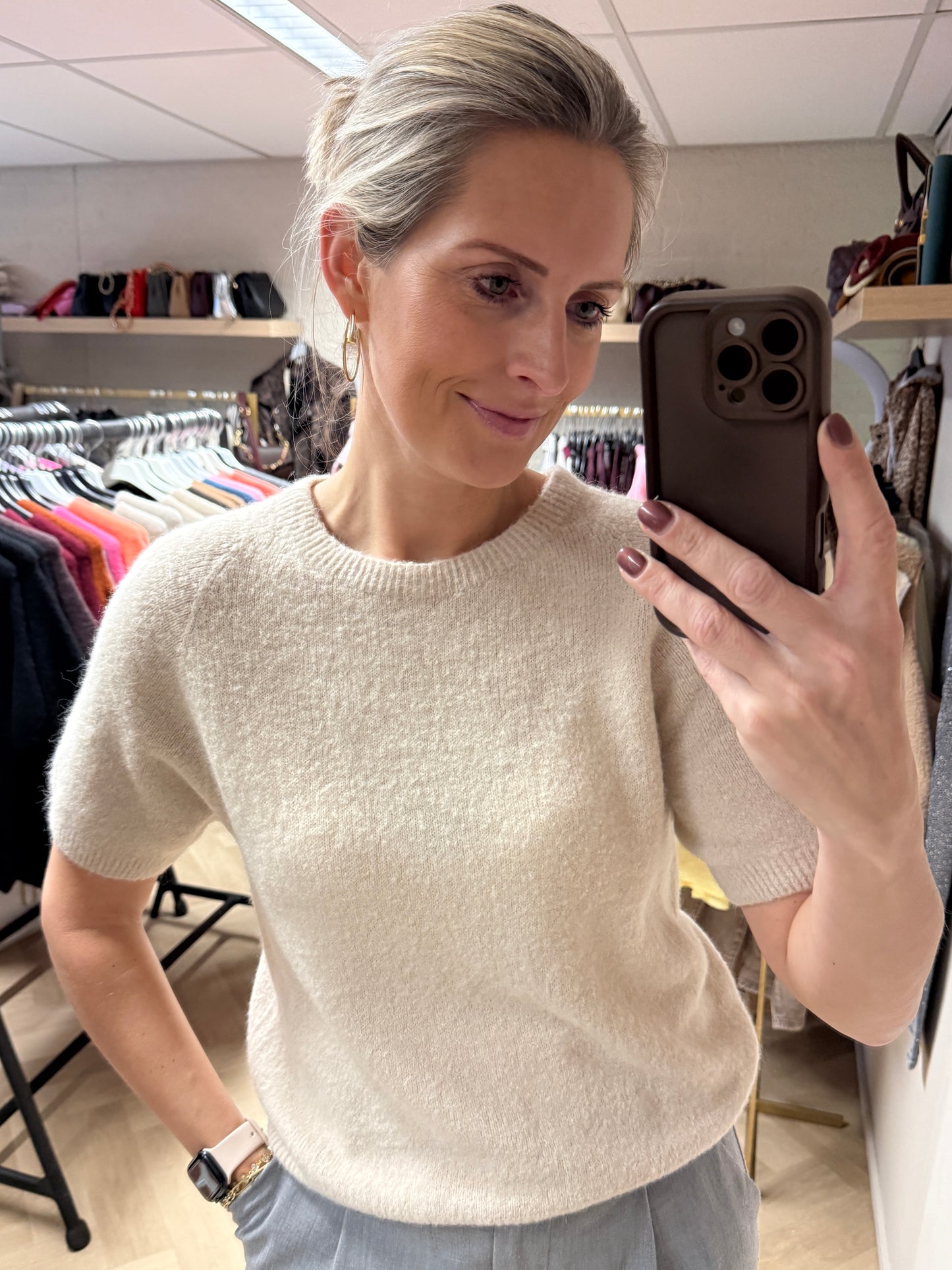 Trui Claudia Alpaca Korte Mouw Beige