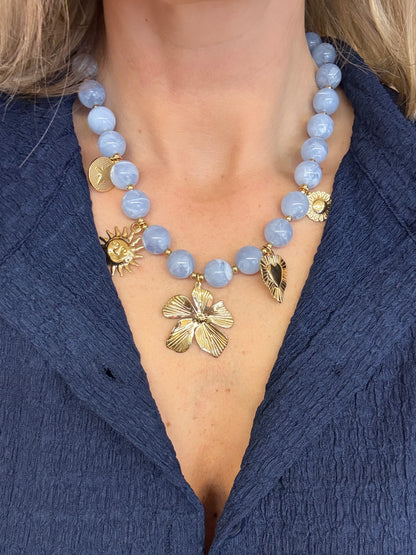 Ketting Kel Lichtblauw Bedels Goud