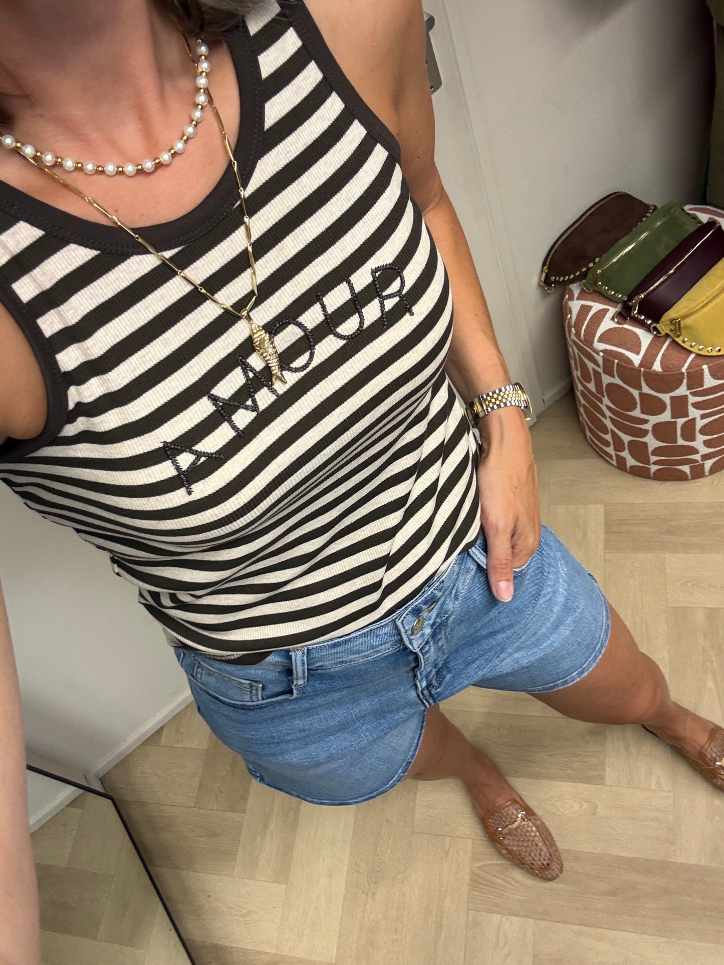 Top Isla Streep Amour Bruin Beige