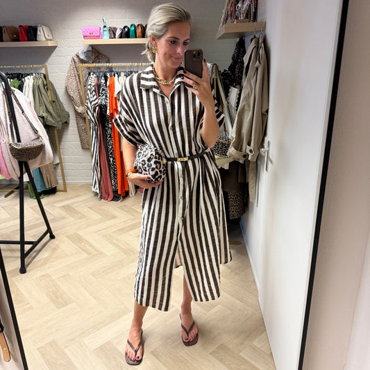 Jurk Zoë Streep Crème Bruin