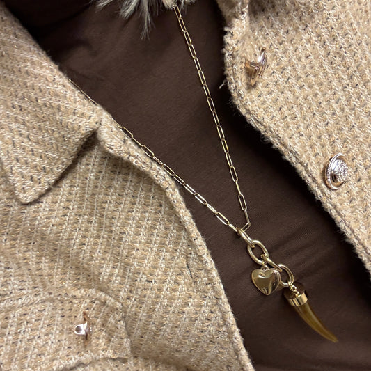 Ketting Lang Bedel Tand Hart Bruin