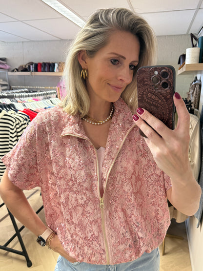 Vest Joline Kant Paillet Roze