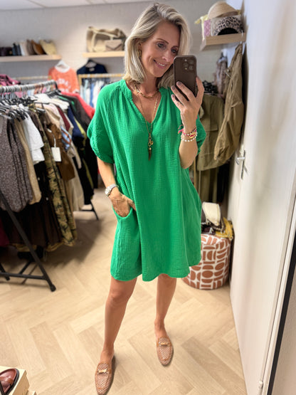 Jurk Mousseline V-hals Groen