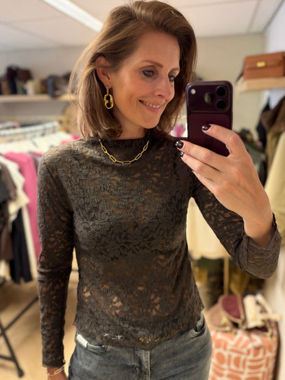 Lace Shirt Lange Mouw Bruin