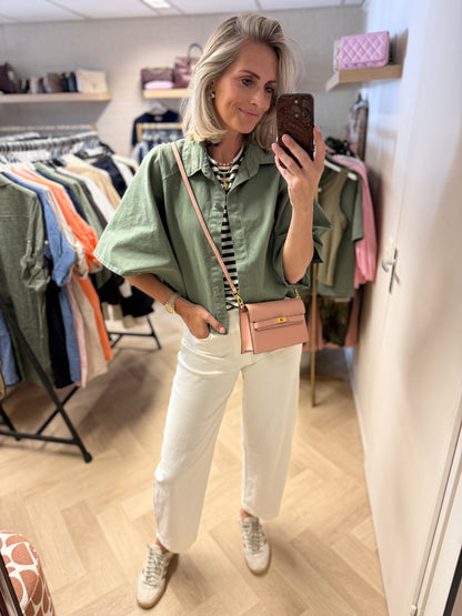 Blouse Denim Flared Mouw Groen