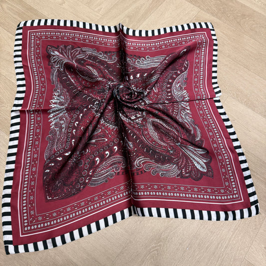 Sjaal Silka Paisley Zwart Wit Bordeaux