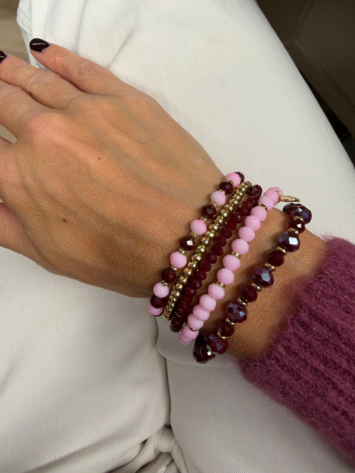 Armband Set Cannes Roze Burgundy Goud