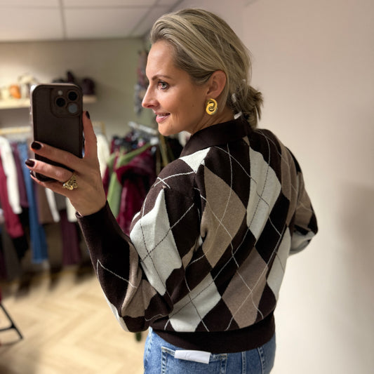 Trui Joline Argyle Bruin