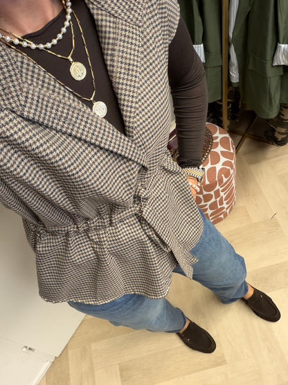Gilet Tartan Ruit Bruin