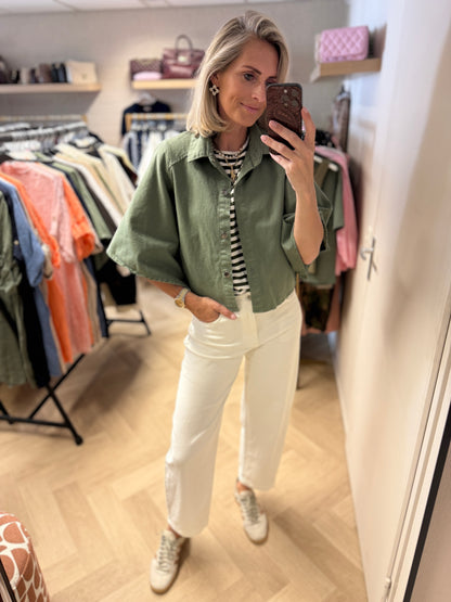 Blouse Denim Flared Mouw Groen