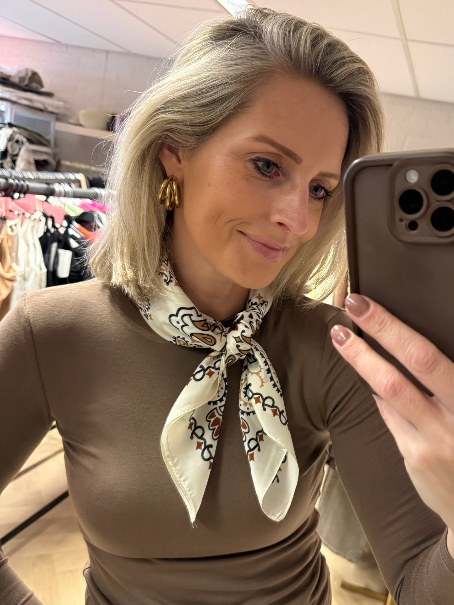 Sjaal Silka Bandana Bruin Wit