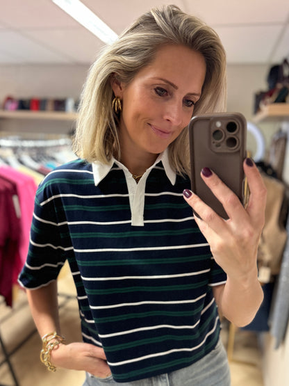Polo Shirt Korte Mouw Streep Blauw